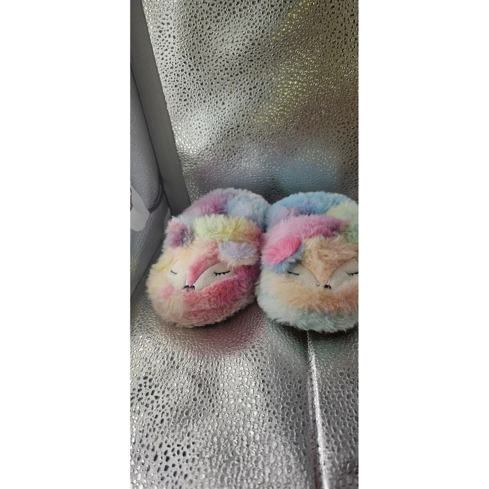 TSAITINTIN Toddler Girl Size Small M 7/8 Colorful Plush Fox Animal Slippers